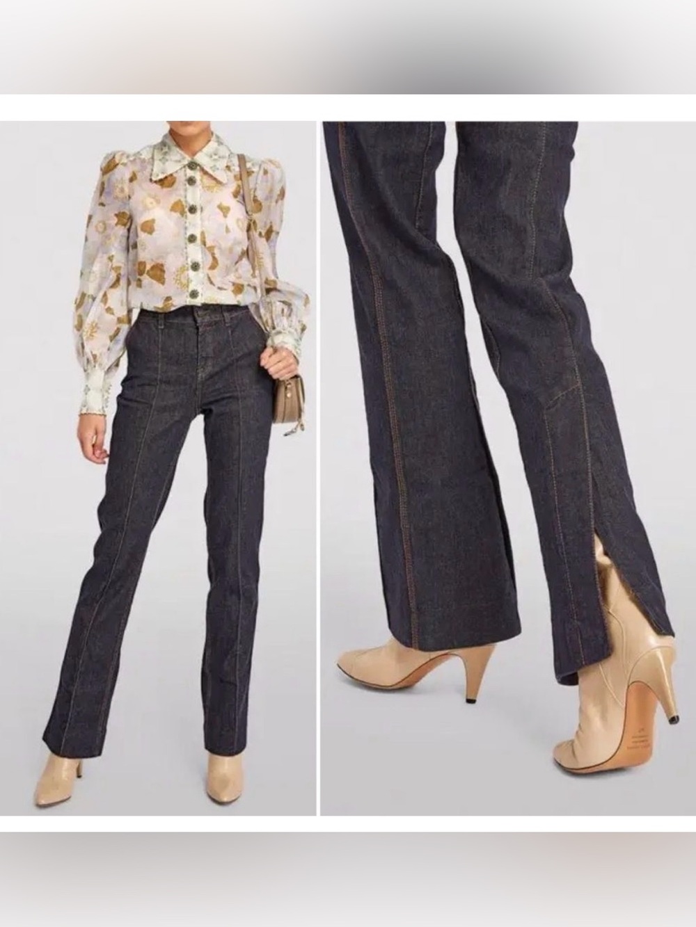 Zimmermann Concert Stiletto Jeans Women’s Size 26 Dark Denim Flare Leg Split Hem